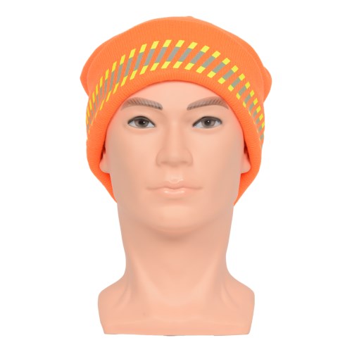 Black winter hat with reflective stripes