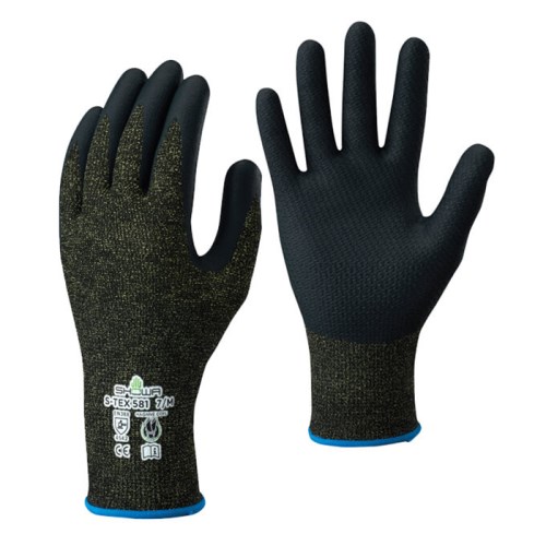 Showa Gants de travail résistants aux coupures et à l'huile enduits de nitrile microporeux Showa S TEX 581