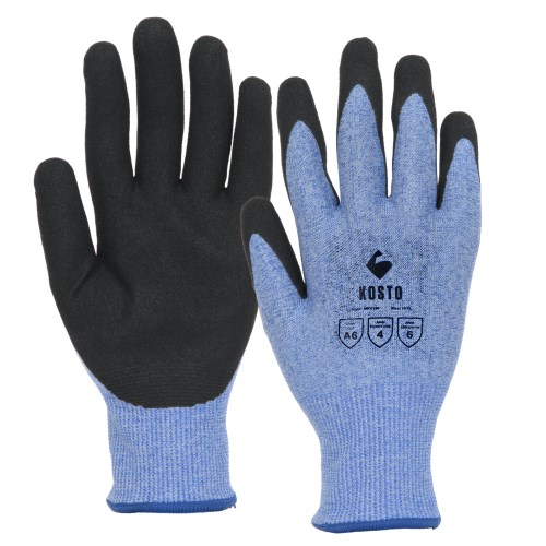 kosto a6 cut resistance gloves with nitril foam coated palm